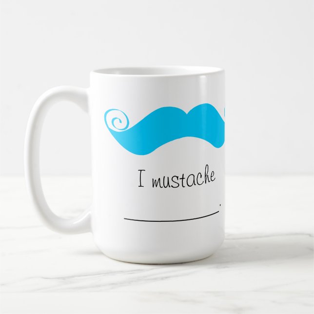Personalized Blue Handlebar Mustache Stache Coffee Mug (Left)