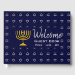 Personalized Blue HANUKKAH Welcome Guest Book<br><div class="desc">Personalized Blue HANUKKAH Welcome Guest Book with Star of David all-over pattern. Keep the memories of your special gatherings alive by collecting your guests' thoughts in this subtly stylish dark blue and gray Hanukkah Guest Book. The placeholder text is CUSTOMIZABEL, so you can change the description, eg. to your family...</div>