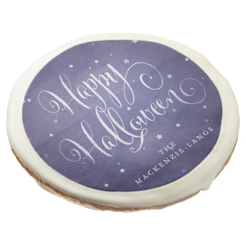 Personalized Blue Happy Halloween Faded Stars Sugar Cookie