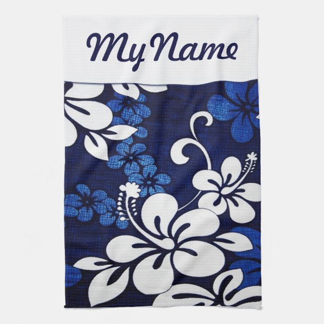 Personalized Blue Hawaii Flowers Towel (Vertical)