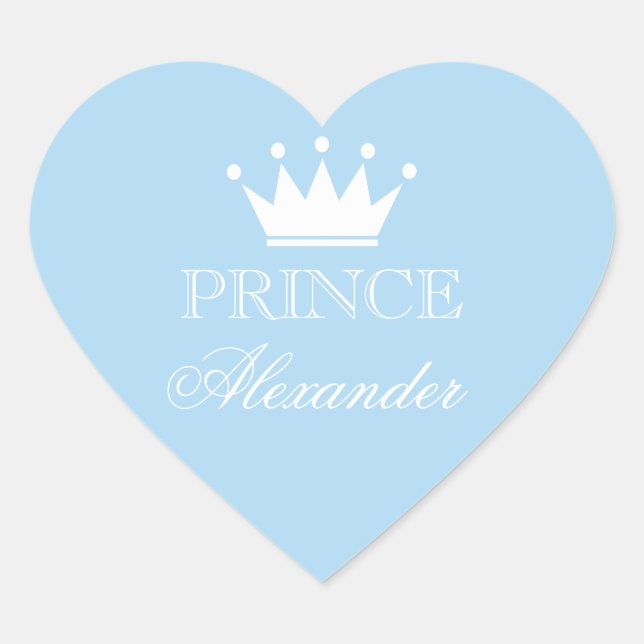 Personalized blue heart baby shower stickers (Front)
