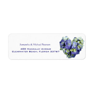 Personalized Blue Heart-shaped Hydrangea Wedding Label
