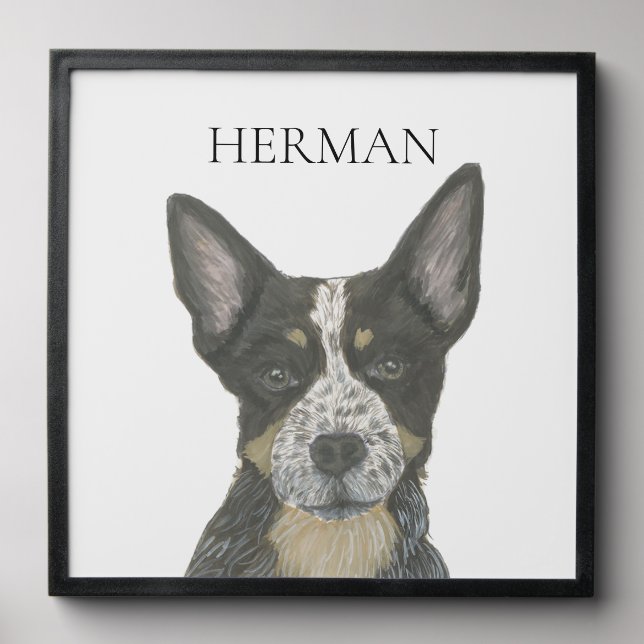 Personalized Blue Heeler Cattledog Portrait Peel And Stick Photo Tile (Front Set)
