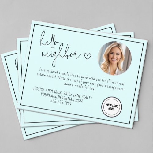 Personalized Blue Hello Neighbor Real Estate  Postcard