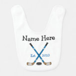 Personalized Blue Hockey Baby Name Birth Year Born Baby Bib at Zazzle