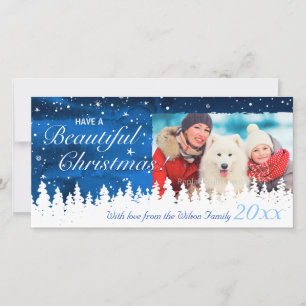 Personalized Blue Holiday Christmas Photo Cards