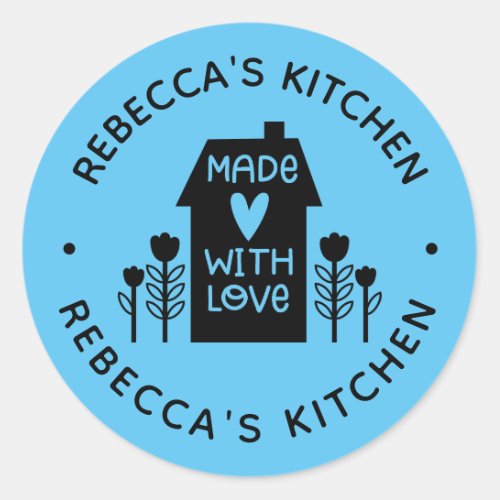 Personalized Blue Homemade With Love Classic Round Classic Round Sticker