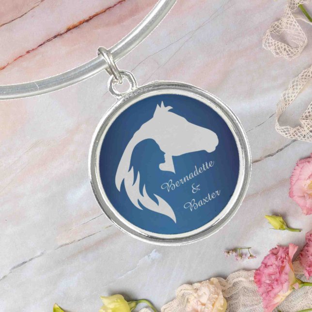 Personalized Blue Horse and Owner Name Bangle Bracelet (Creator Uploaded)