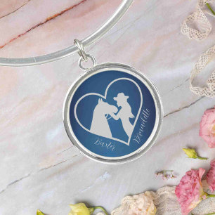 Personalized Blue Horse and Owner Name Bangle Bracelet