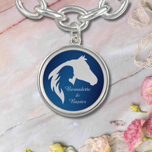 Personalized Blue Horse and Owner Name Bracelet (Creator Uploaded)