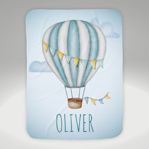Personalized Blue Hot Air Balloon Watercolor Baby Blanket