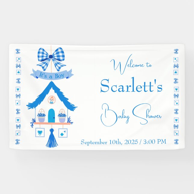 Personalized Blue House It's a Boy Baby Shower Banner (Horizontal)