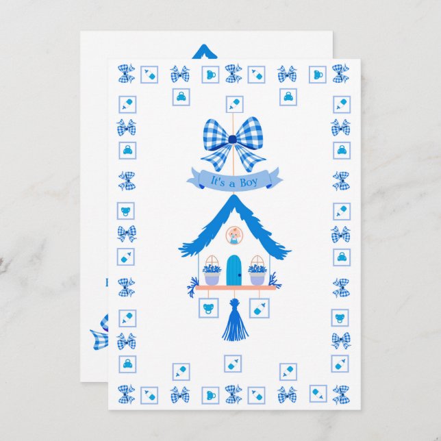 Personalized Blue House It's a Boy Baby Shower Invitation (Front/Back)