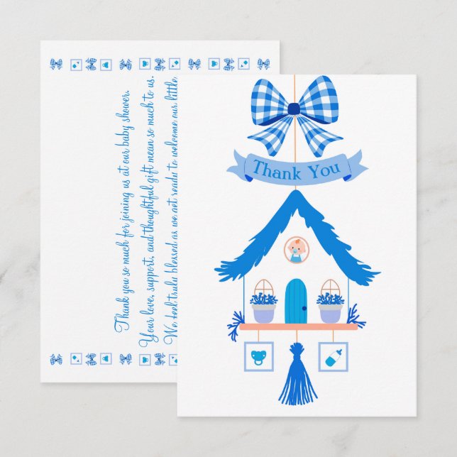 Personalized Blue House Thank You Baby Shower (Front/Back)
