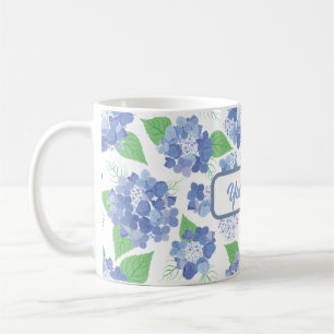 Personalized Blue Hydrangea Blooms Coffee Mug