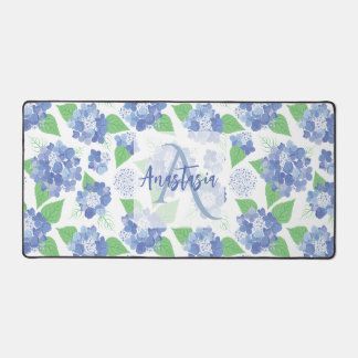 Personalized Blue Hydrangea Floral Desk Mat