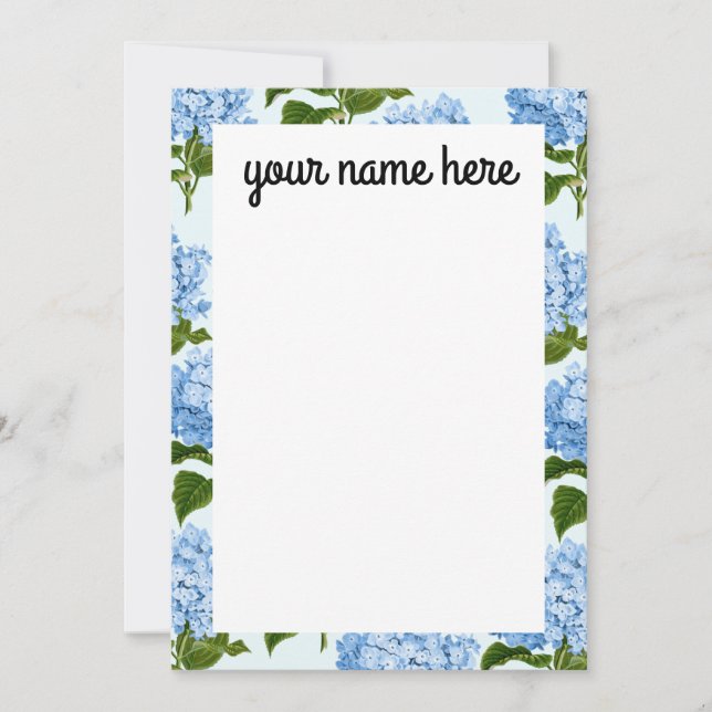 Personalized Blue Hydrangea Notecards (Front)