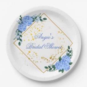 Personalized Blue Hydrangea Paper Plates