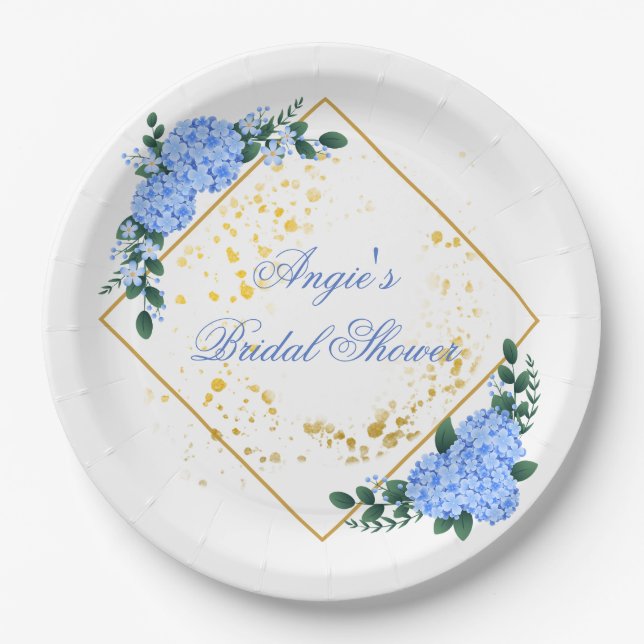 Personalized Blue Hydrangea Paper Plates (Front)