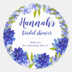 Personalized Blue Hydrangea Thank You Bridal Showe Classic Round Sticker