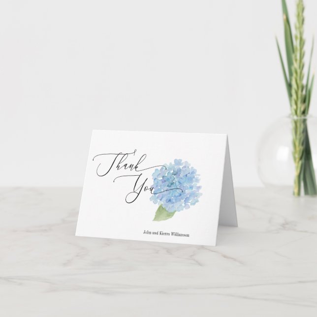 Personalized Blue Hydrangea Watercolor Thank You Card (Front)