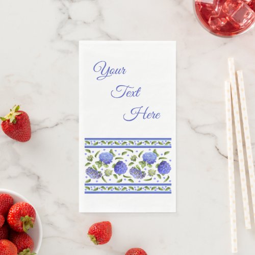 Personalized Blue Hydrangeas All Over Botanical Paper Guest Towels