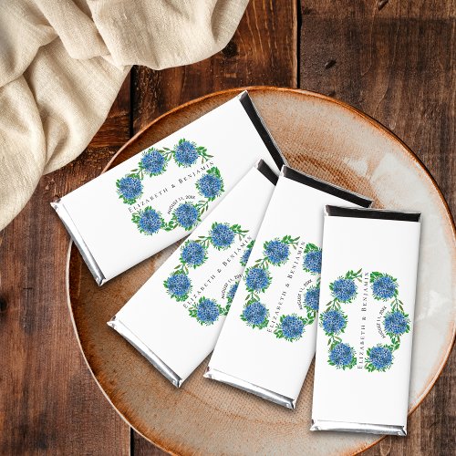 Personalized Blue Hydrangeas Chocolate Wedding Hershey Bar Favors