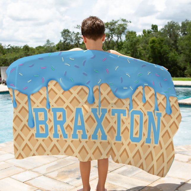 Personalized Blue Ice Cream Drip Beach Towel (Creator Uploaded)