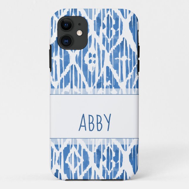 Personalized Blue Ikat Pattern Case-Mate iPhone Case (Back)