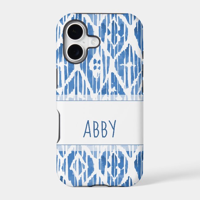 Personalized Blue Ikat Pattern Iphone Case (Back)
