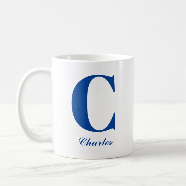 Personalized Blue Initial and Name Mug (Left)