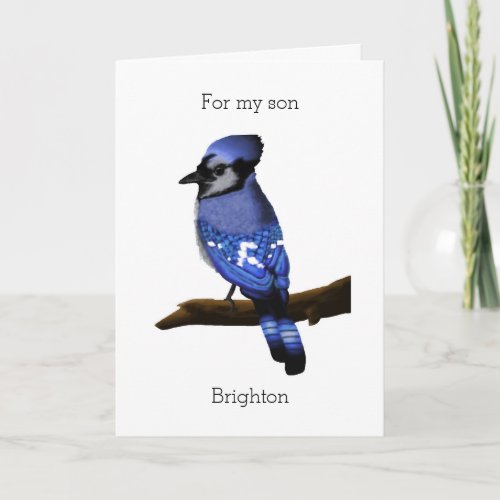 Personalized Blue Jay For My Son Birthday Card