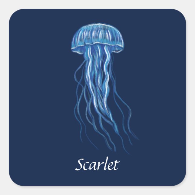Personalized Blue Jellyfish illustration design  Square Sticker (Front)