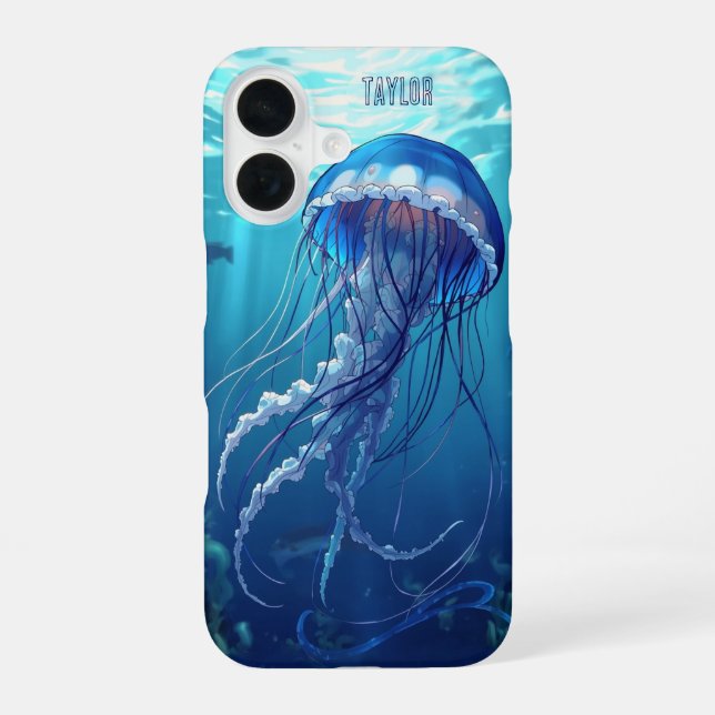 Personalized Blue Jellyfish Ocean iPhone Case (Back)