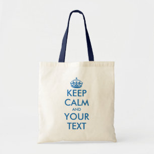Personalized blue keep calm and your text budget tote bag