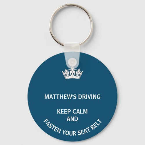 Personalized Blue Keep Calm Learner New driver Keychain