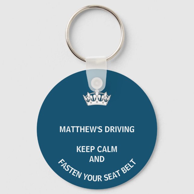 Personalized Blue Keep Calm Learner New driver Keychain (Front)