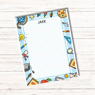 Personalized Blue Kids School Supplies Notepad