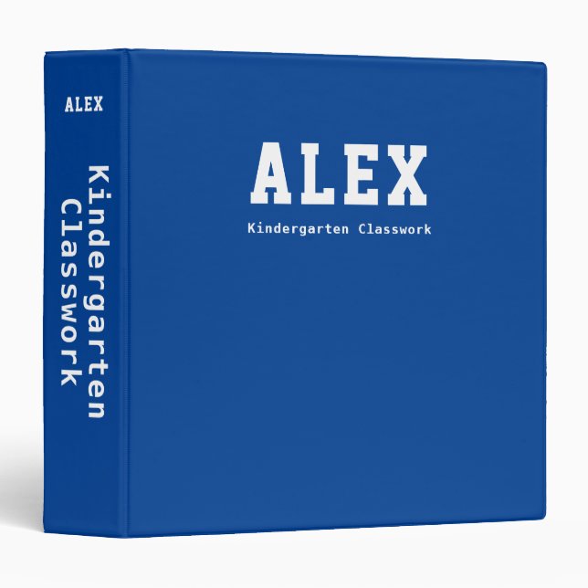 Personalized Blue Kindergarten Classwork 3 Ring Binder (Front/Spine)