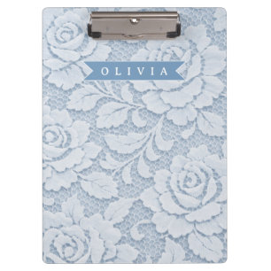 Personalized Blue Lace Floral Elegant Romantic Clipboard