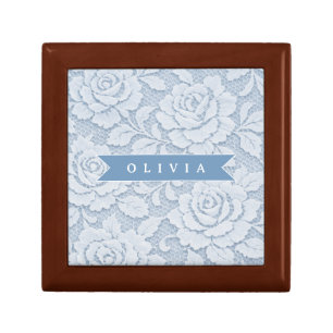 Personalized Blue Lace Floral Elegant Romantic Gift Box