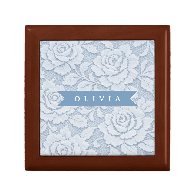 Personalized Blue Lace Floral Elegant Romantic Gift Box (Front)