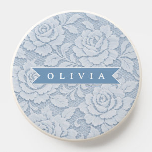 Personalized Blue Lace Floral Elegant Romantic PopSocket