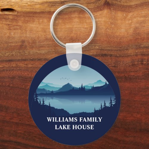Personalized Blue Lake House Vacation Home Keychain