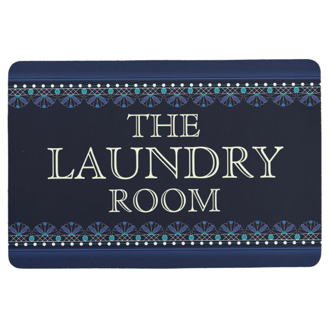 Personalized Blue Laundry Room Sign Floor Mat (Front)