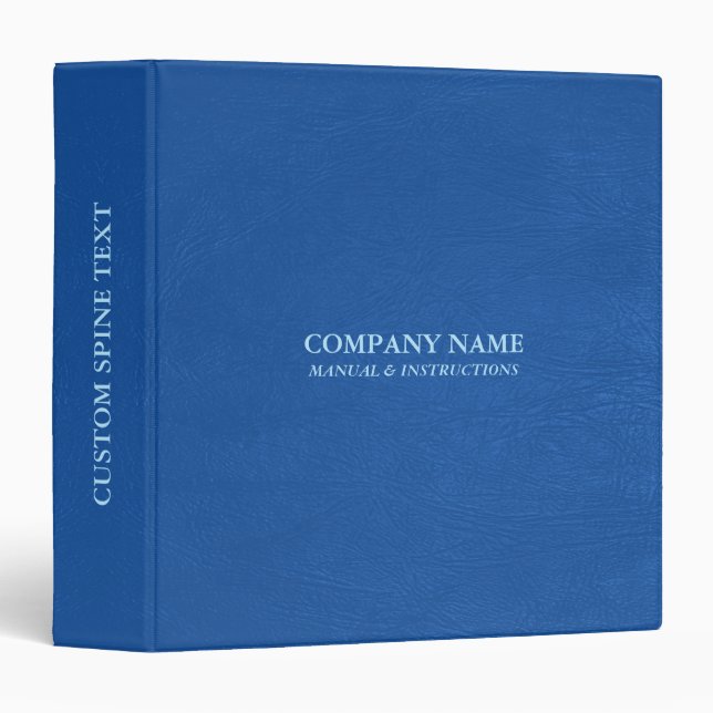 Personalized Blue Leather Texture Gold Typography 3 Ring Binder (Front/Spine)