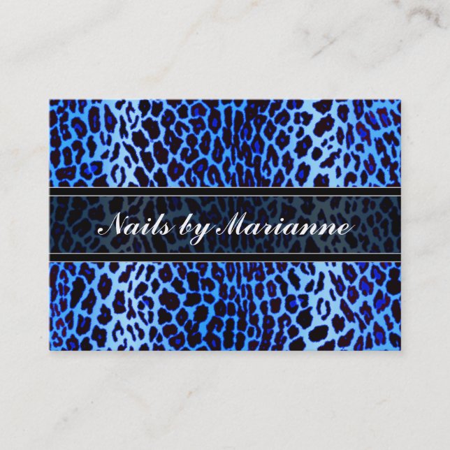 Personalized Blue Leopard Animal Print Business Card (Front)