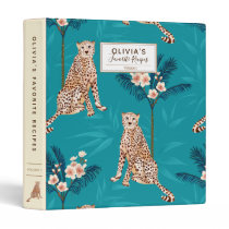 Personalized Blue Leopard Floral Palm Tree Pattern 3 Ring Binder