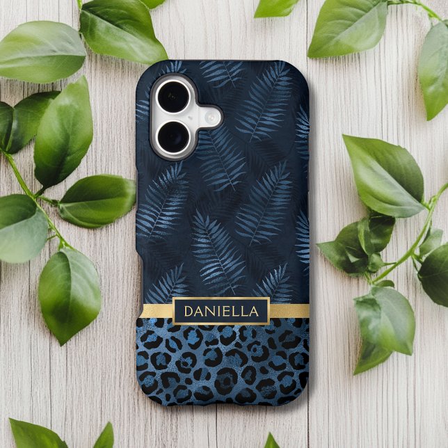 Personalized Blue Leopard Print Tropical Floral Case-Mate iPhone Case (Creator Uploaded)