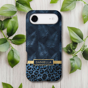 Personalized Blue Leopard Print Tropical Floral iPhone 17 Air Case